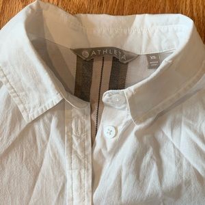 Athleta button down with silk stripe detail